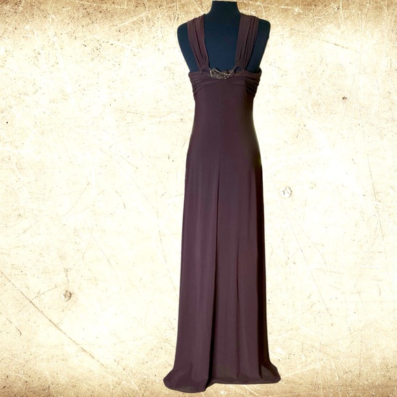 NWOT 80’s Beautiful Chocolate Brown Maxi Dress By NW Nightway Size 10 - Picture 5 of 5